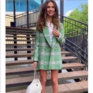 Zara Plaid longline tweed Blazer